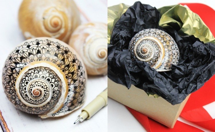Crafting med snigelskal-mandala-färg-dekorera-presentidé