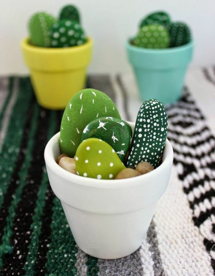pyssla med stenar kaktus-målning-blomkruka-arrangemang-modern