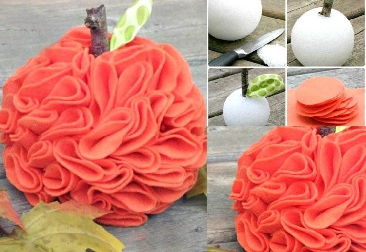 Gör hantverk med frigolitbollar själv i höstpumpa från filt