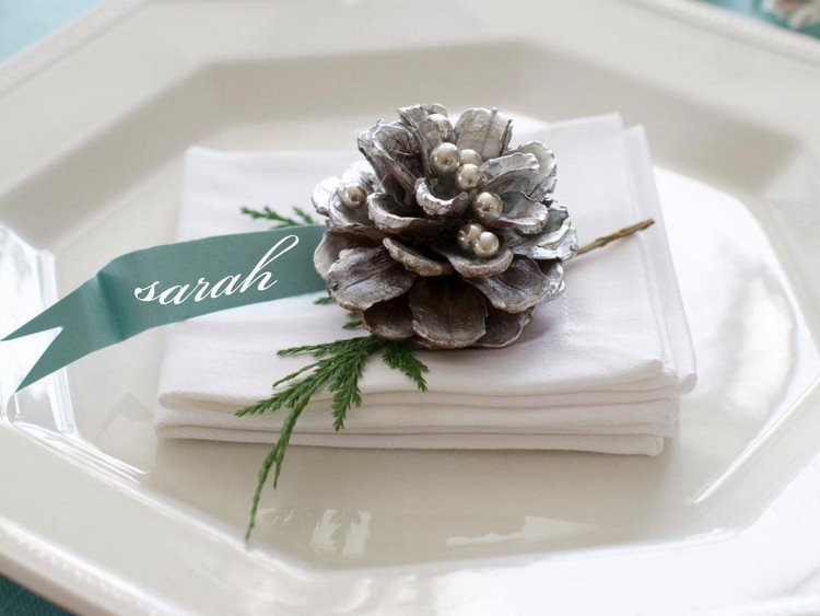 Hantverk-pinecone-bröllop-bord dekoration-idéer-plats kort