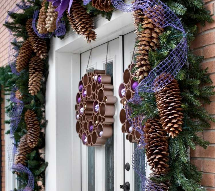 Hantverk-pinecone-dörrkrans-lila-krans-idéer