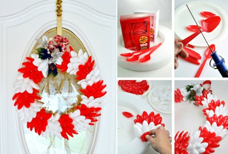 tinker för jul plast sked-jul-krans-dörr-dekoration-idé