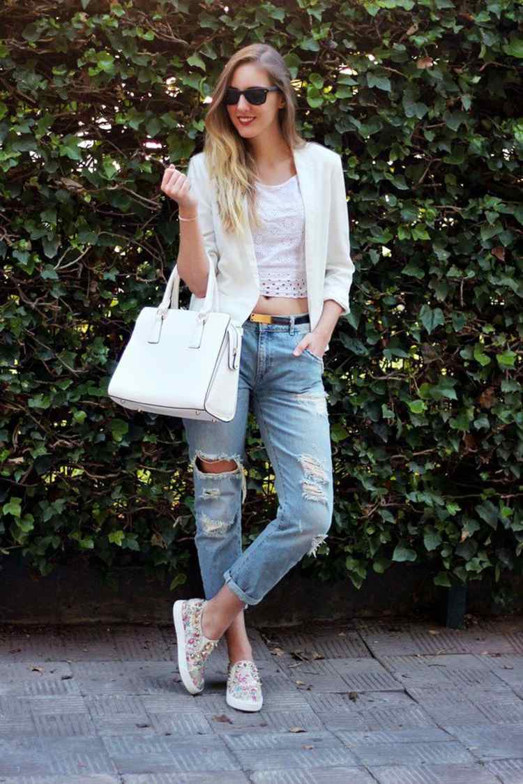jeans används look sporty look cropped blazer