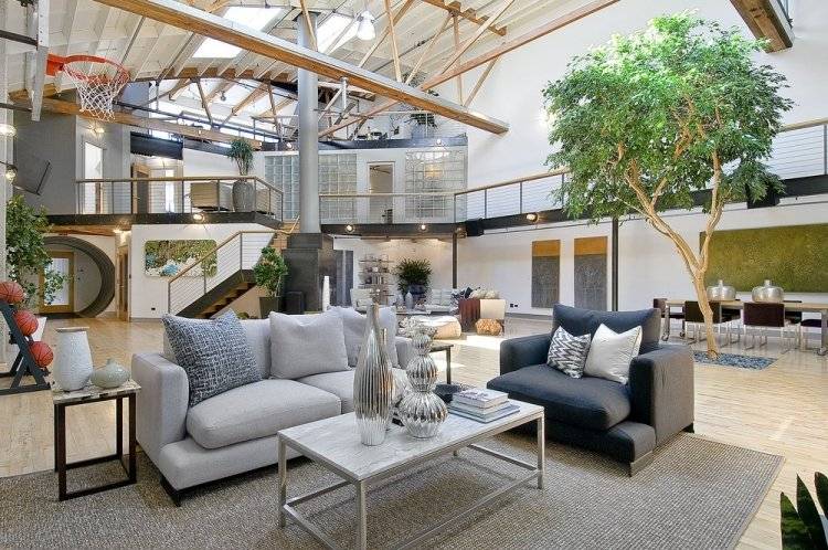 Träd i huset -interiör-dekoration-modern-design-loft-vardagsrum-SoMa-San-Francisco