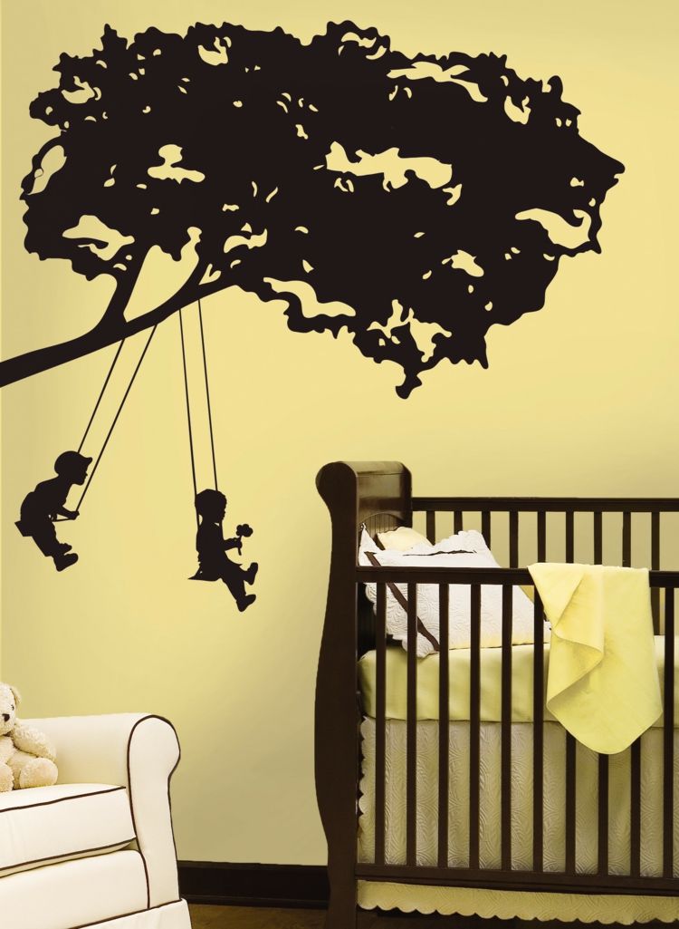 trädväggdekal plantskola swing baby idé trä säng fåtölj
