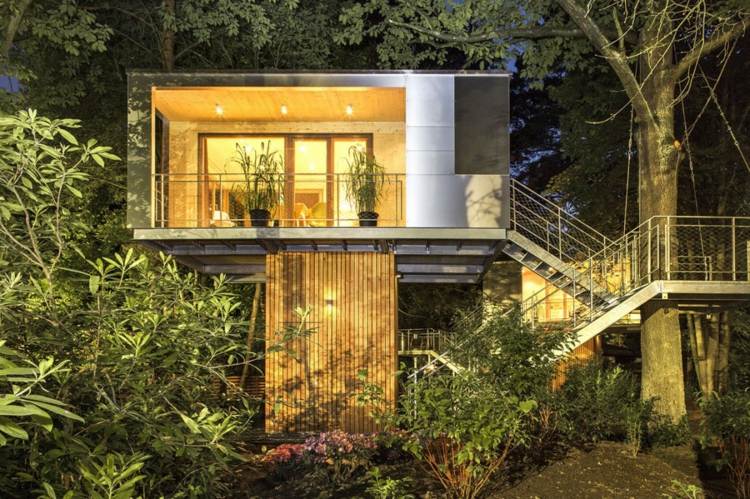 arkitektur trädkoja belysning skog semester idé trädgård