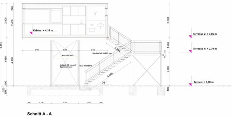 arkitektur trädhus sektionsplan design trappor lägenhet