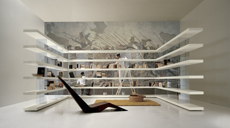 Bokhyllesdesign -vitt-glas-modern-samtida