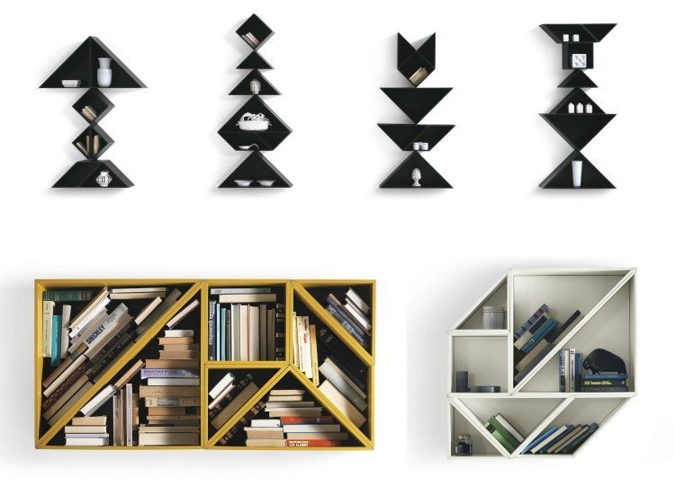bokhylla-design-vägg-hylla-moduler-trianglar-kombinationer-variant