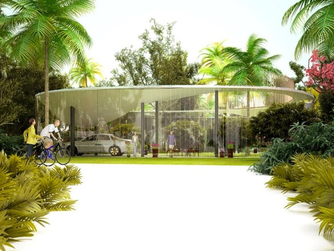 Hus med pooltransparent fasaddesign Florida