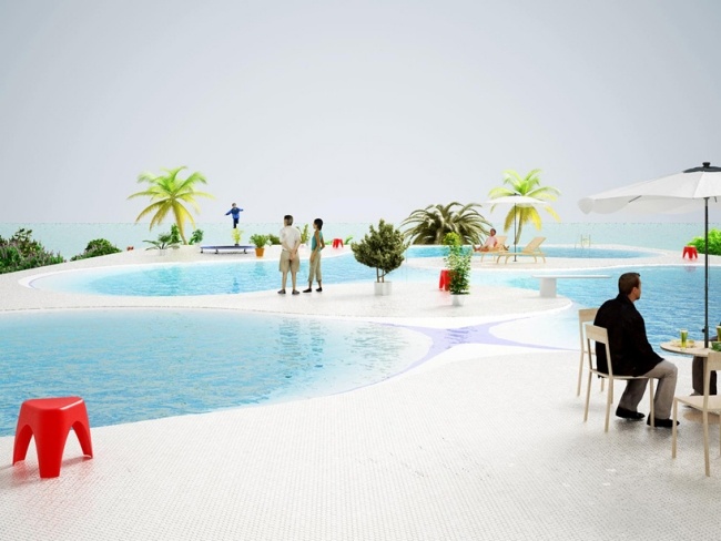 Futuristisk pool takterrass Florida hus design 3d visualisering