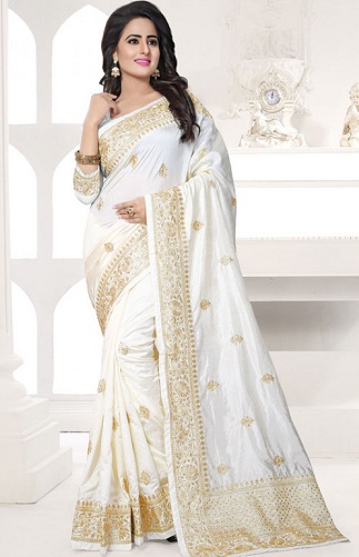 White Art Silk Saree