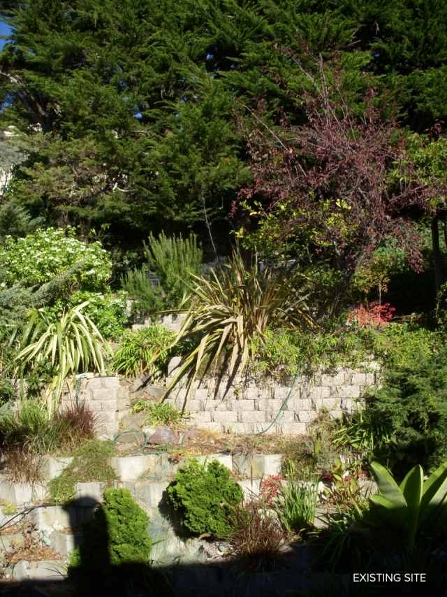 modern trädgård design sluttning gamla stödmur