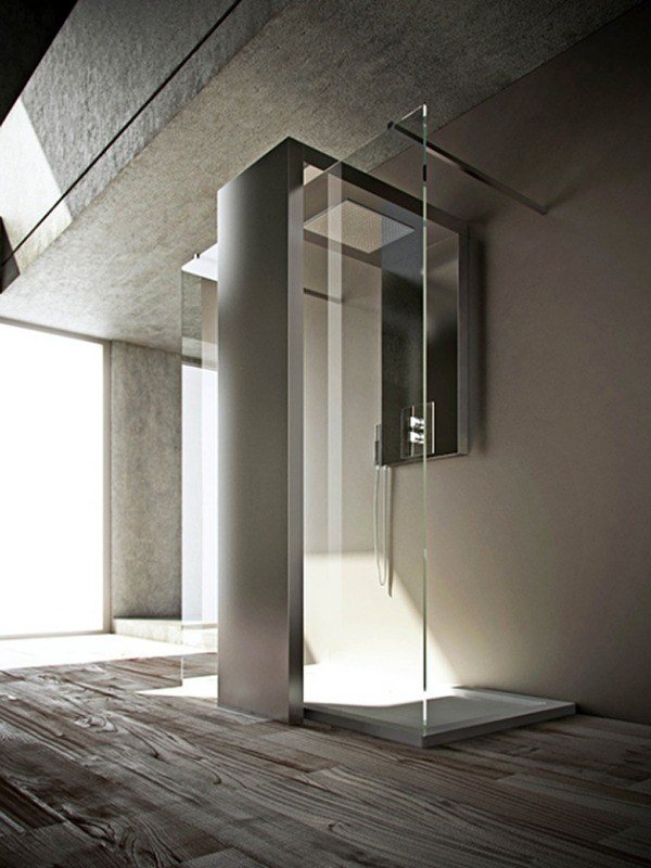 Kombinerad dusch, designerdusch, walk-in-radiator, modern stålbeslag