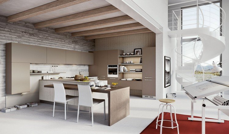 Beige kök och ljusgrå väggfärg i modern stil