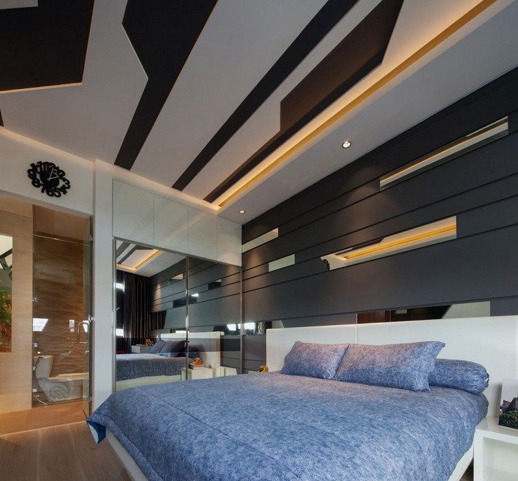 modern-tak-design-exempel-sovrum-3d-paneler-svart-vit