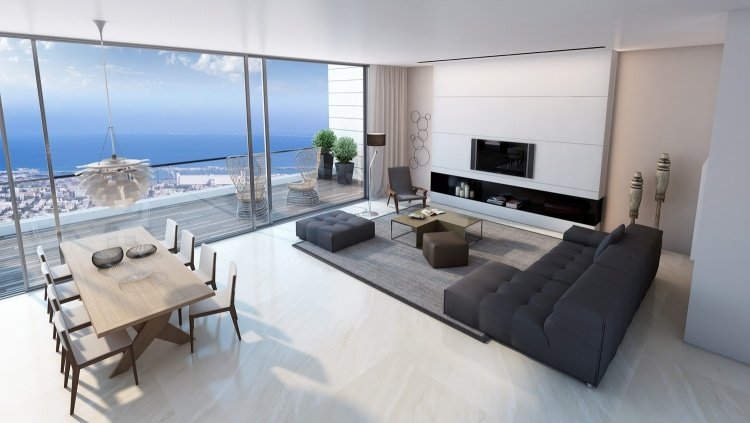 Exempel på inredning av vardagsrum med öppet koncept-minimalistisk-balkong-matplats