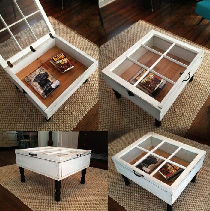 DIY soffbord fönster glas ben trä vit brun