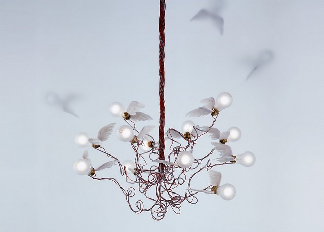 Tillverkare av konstobjekt modern hängande ljus fågelfjäder