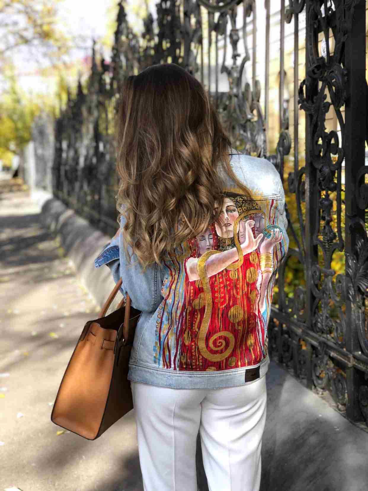 målade jeansjackor orientaliska motiv kvinnor