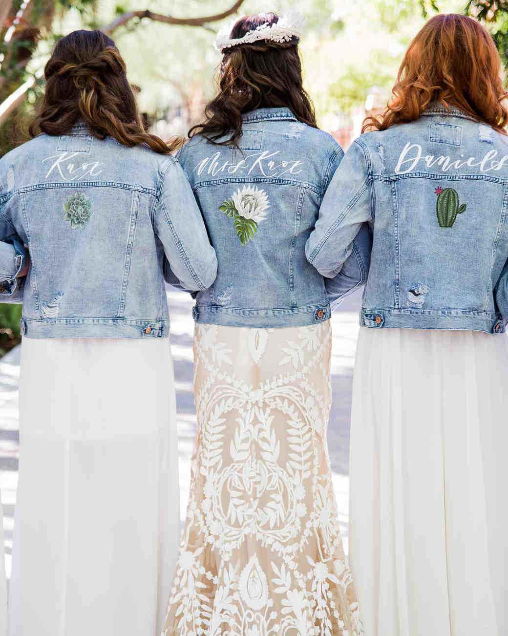 målade jeansjackor bröllop brud lotusblomma kaktus saftig växt