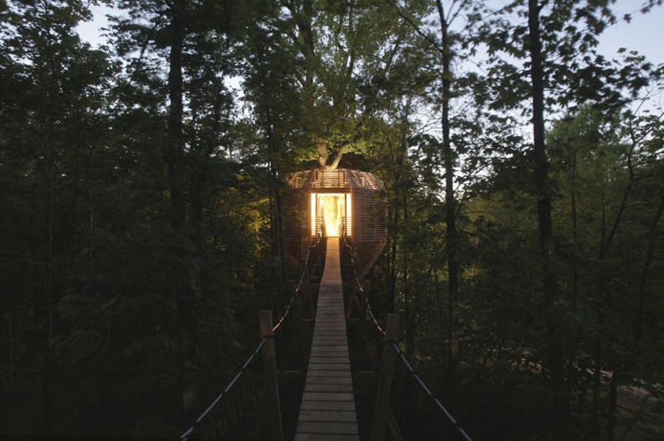 Övernatta i trädhuset naturbro skog arkitektur alternativt holtel