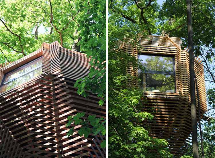 Tillbringa natten i trädhuset natur trä arkitektur fönster moderna