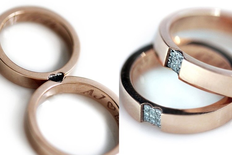 speciella-vigselringar-minimalistisk-guld-ros guld-stenar-hjärta