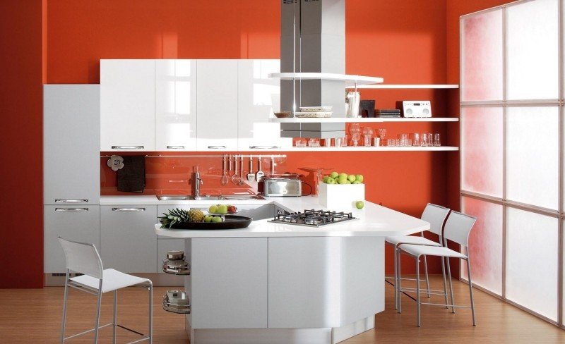 Bästa-färg-kök-orange-röda-vägg-vita-skåp