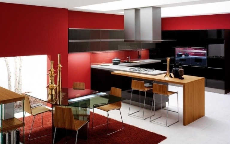 Bästa-färg-kök-röd-vägg-svart-fronter