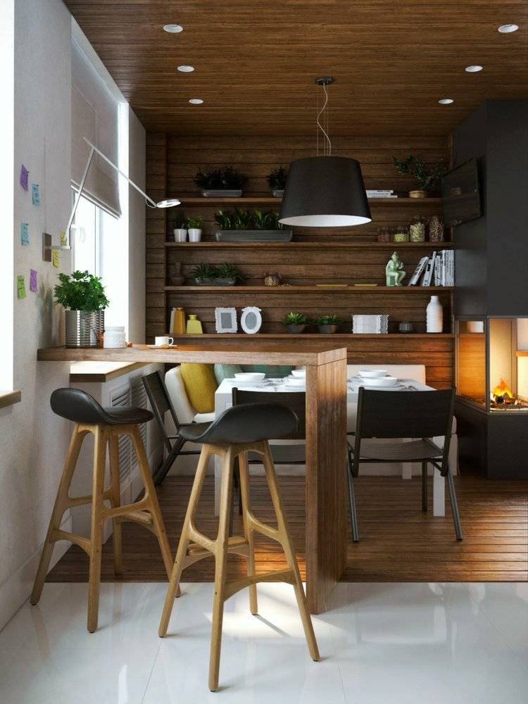 betong-färg-kök-trä golv-väggbeklädnad-barstol-vita golvplattor