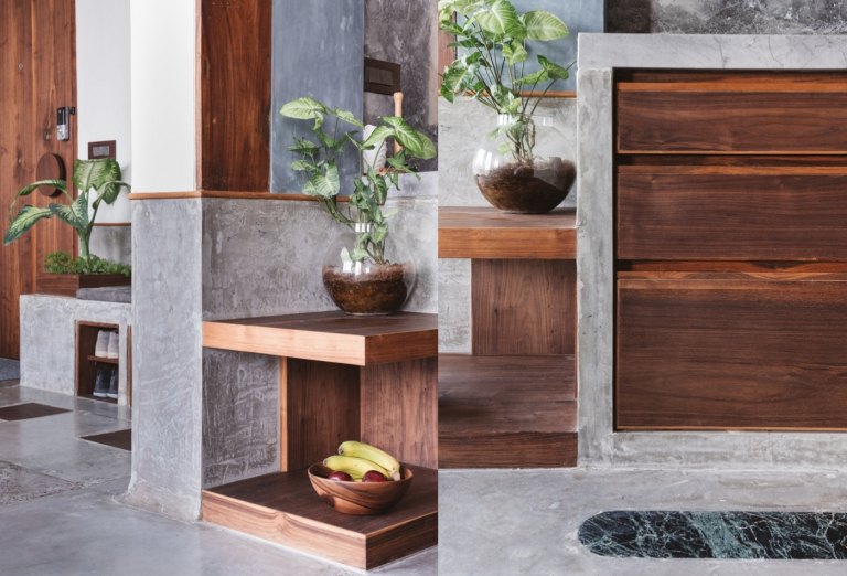 Betongplattor trä korridor modern minimalistisk design