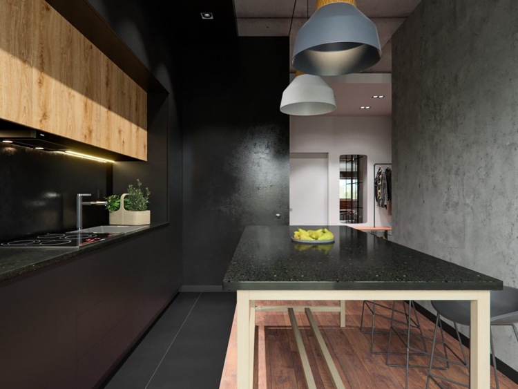 betong-trä-elegant-modernt-öppet-kök-matbord