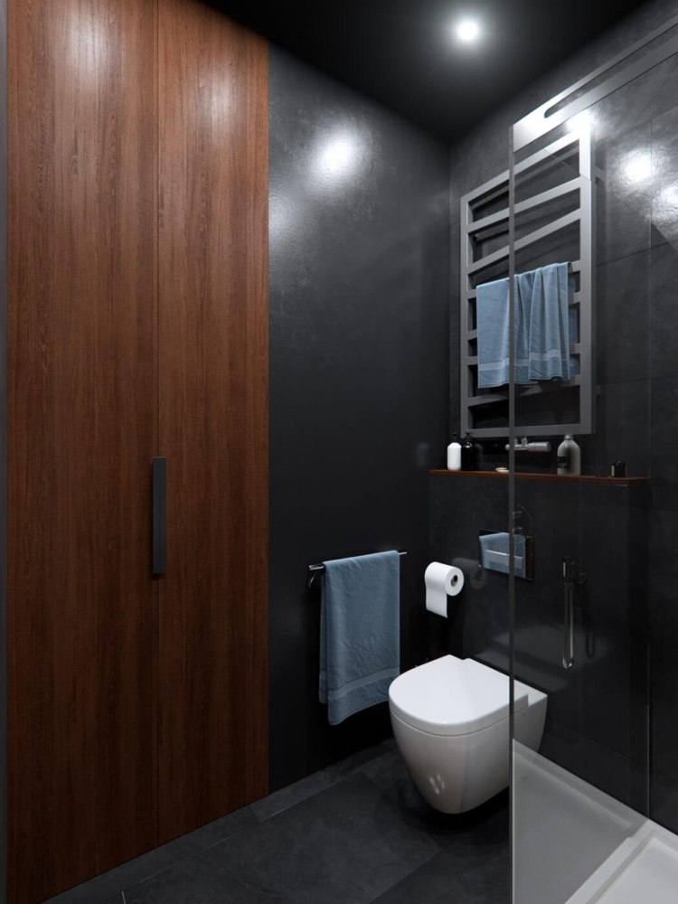 betong-trä-elegant-badrum-toalett-inbyggt skåp-trä