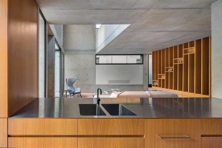 betong trä modernt öppet trä kök vardagsrum