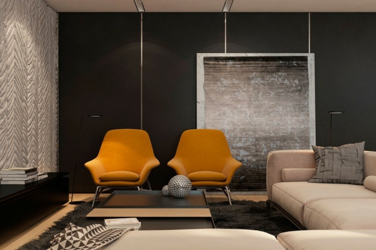 väggpaneler-betong-3d-blad-motiv-svart-väggbeklädnad-färg