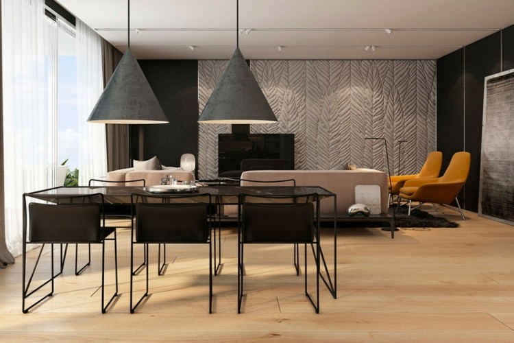 väggpaneler-betong-matbord-stolar-metall-svart-laminat