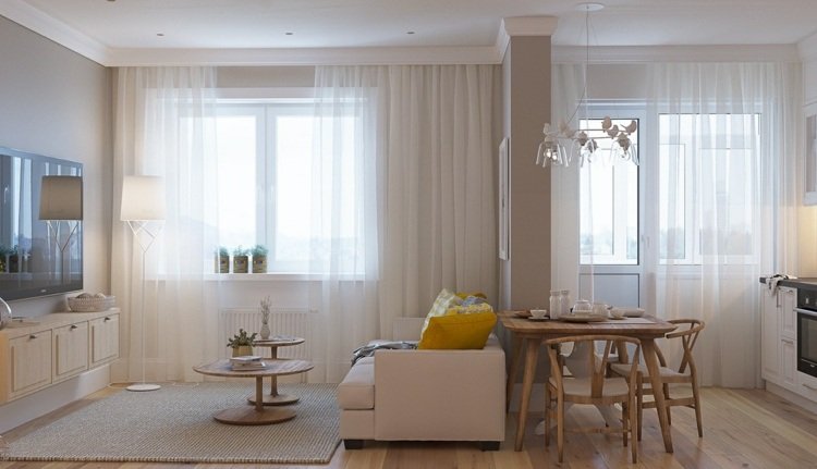 Sängen i vardagsrummet integrerar gardiner-chiffong-ljus-möbler