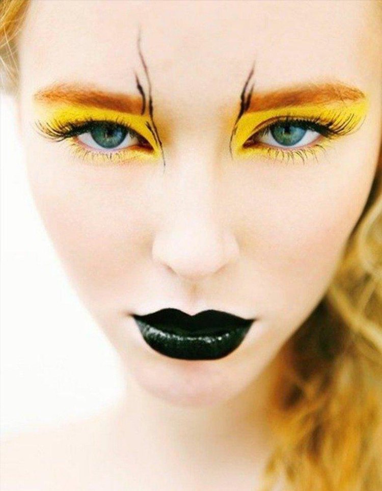 enkel smink karneval halloween svart läppstift ögonmakeup gul