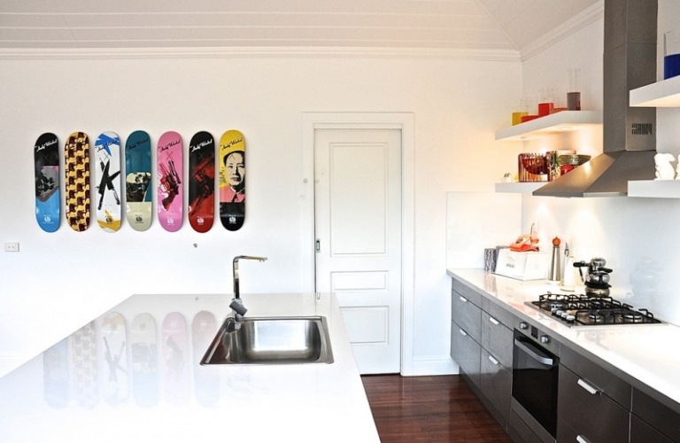 Bilder-kök-duk bild-väggdekoration-skateboard-grå-skåp