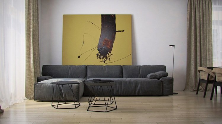 Bilder för vardagsrum -modern-minimalistisk-grå-soffa