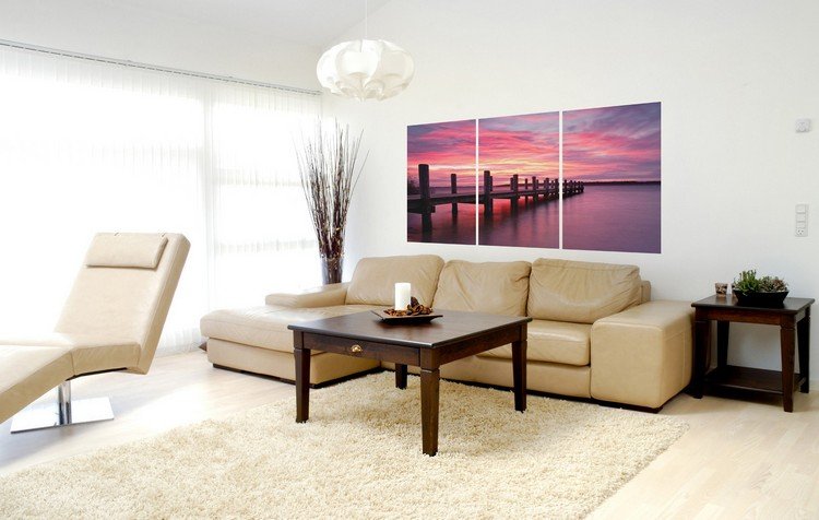 Häng bilder korrekt idéer-väggdesign-vardagsrum-panorama-bild-solnedgång