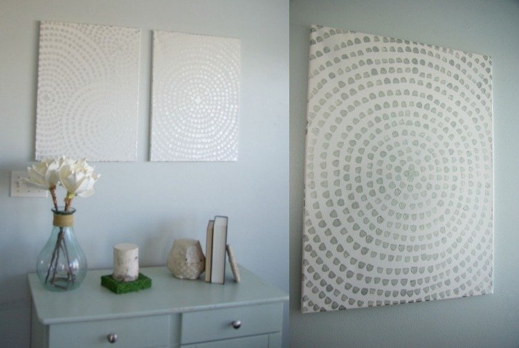 bilder-gör-din-egen-vägg-dekoration-vit-grå-monokrom-prickar-duk