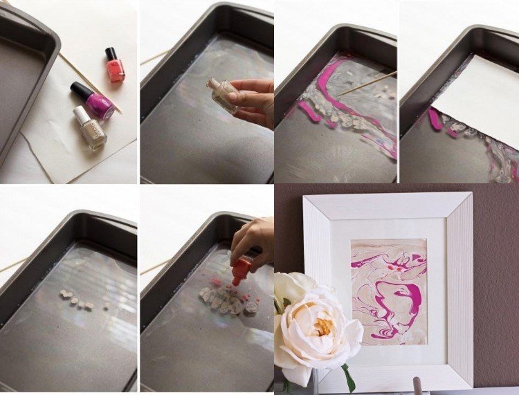 Skapa-dina-egna-bilder-vägg-dekoration-marmor-effekt-rosa-rosa-vatten-nagellack