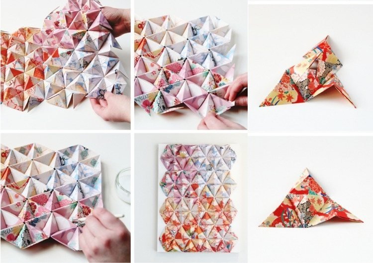 gör-dina-egna-bilder-vägg-dekoration-origami-färgade-papper-vik-instruktioner