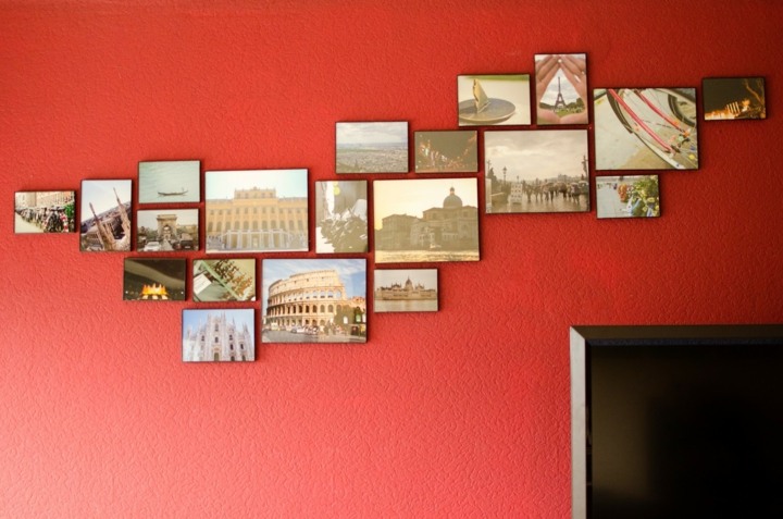 Bildram-collage-röd-vägg-accent-färg-vardagsrum