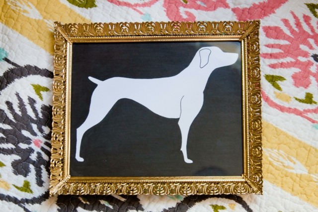 Guld svart svarta tavlan måla hund siluett