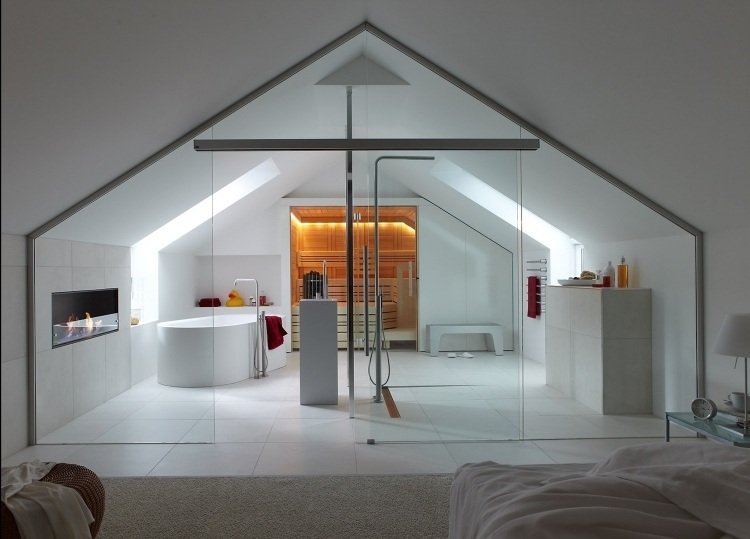 Bioetanol spis-vägg-installation-modern-ultra-badrum-tak kakel-glas vägg-vit-minimalistisk