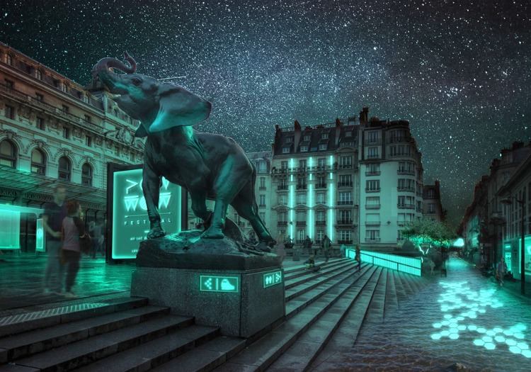nattlig stadsbelysning hållbar genom subtila bioluminescerande lampor