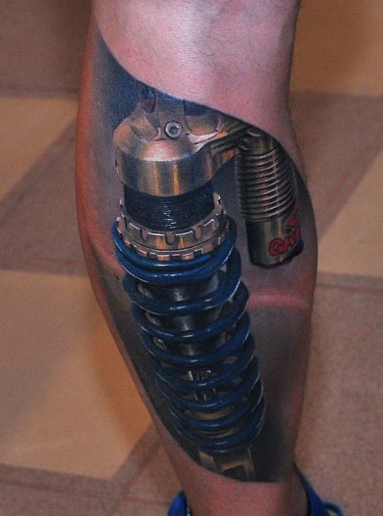 biomekanik tatuering kalv stötdämpare strut tatuering 3d effekt